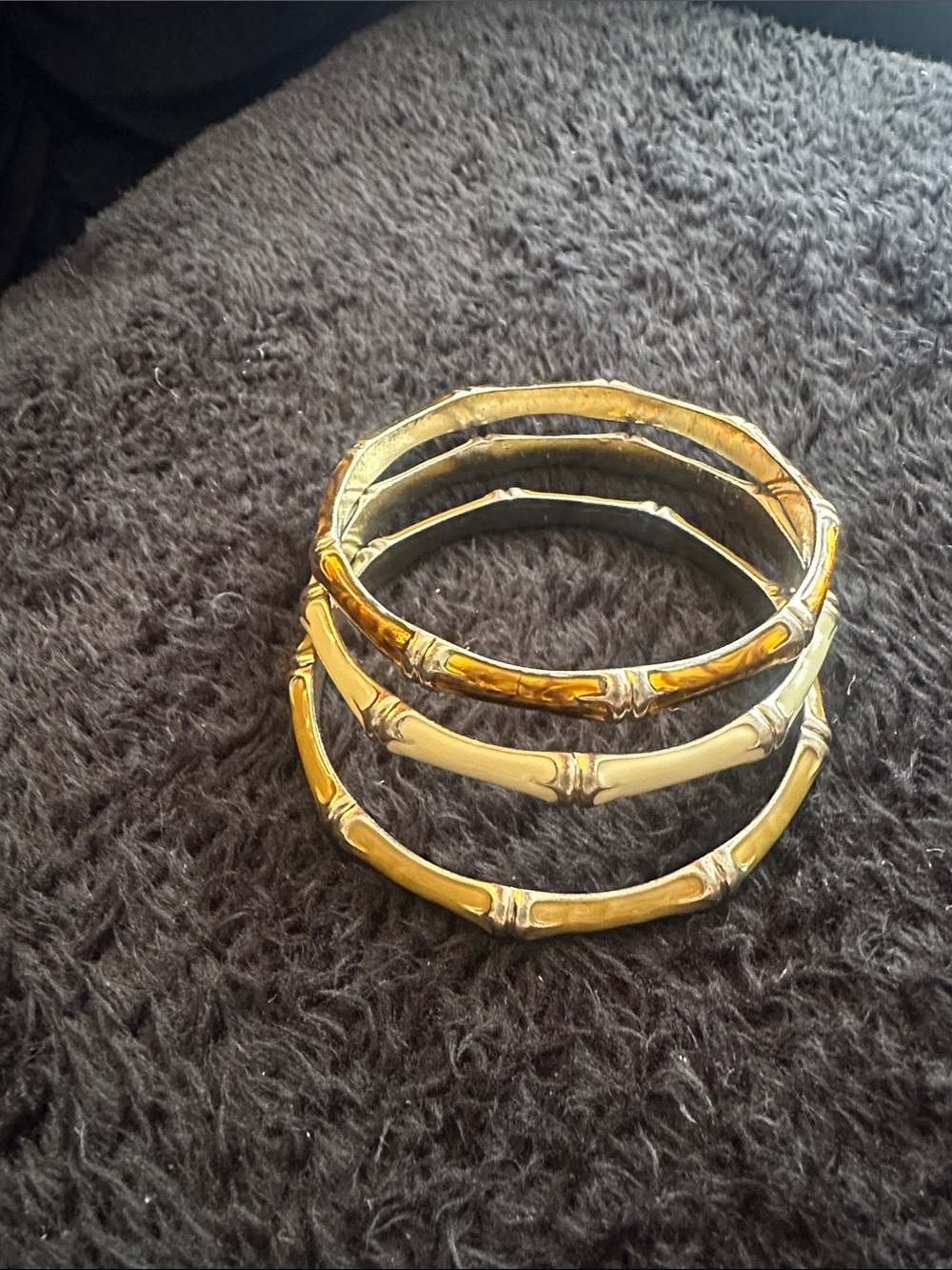 Gold-Tone Bamboo Pattern Stackable Bangle Bracelets - Set of 3